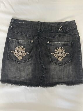 Mango Vintage Embroidered Y2K Denim Mini Skirt